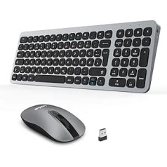 LeadsaiL bezvadu tastatūras un peles komplekts, 2,4 G klusa bezvadu peles un plānas tastatūras kombinācija (QWERTZ, vācu izkārtojums) ar 2-in-1 USB nano uztvērēju, personālajam datoram, galddatoram, piezīmjdatoram, klēpjdatoram, Windows XP / 7