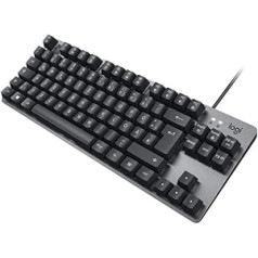 Logitech K835 TKL vadu mehāniskā alumīnija tastatūra - Tenkeyless datora tastatūra ar kompaktu un ērtu dizainu, lineāri slēdži, vācu QWERTZ izkārtojums - pelēks