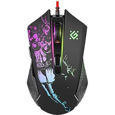 Defender Sin'Sister GM-933 Ergonomic Gaming Mouse with Cable, 7200 DPI Sensor, 6 DPI Settings, RGB Lighting, 5 Programmable Buttons, PC/Mac, Mouse Pad Included, Black