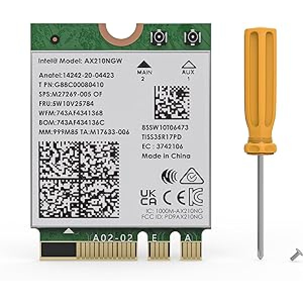 WAVLINK WiFi 6E bezvadu karte, Intel AX210 trīsjoslu 5400 Mbps 2,4 GHz/5 GHz/6 GHz tīkla adapteris ar Bluetooth 5.3 klēpjdatoram, īpaši zems latentums, atbalsts Windows 10/11 (64 bitu) M.2/NGFF