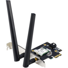 ASUS PCE-AX1800 PCI-E Wi-Fi 6 (802.11ax) AX1800 divjoslu ar Bluetooth 5.2, WPA3, OFDMA un MU-MIMO tīkla drošību, 90IG07A0-MO0B00, melns