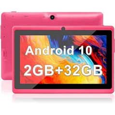 Haehne Tablet 7 collas, operētājsistēma Android 10 GO, planšetdators, četrkodolu procesors, 2 GB RAM + 32 GB ROM, 1024 x 600 HD IPS, WiFi, 2500 mAh, Bluetooth, rozā