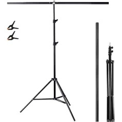 Selens T Type Background Stand 80 x 200 cm for Photography Muslin Vinyl Backgrounds Photo Studio, T Stand Backdrop Stand Retractable Portable Support Stand with Cross Bar and 2 Tight Clips