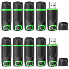 KEXIN USB Stick 16 GB Pack of 10 USB 2.0 Sticks with Cap Green