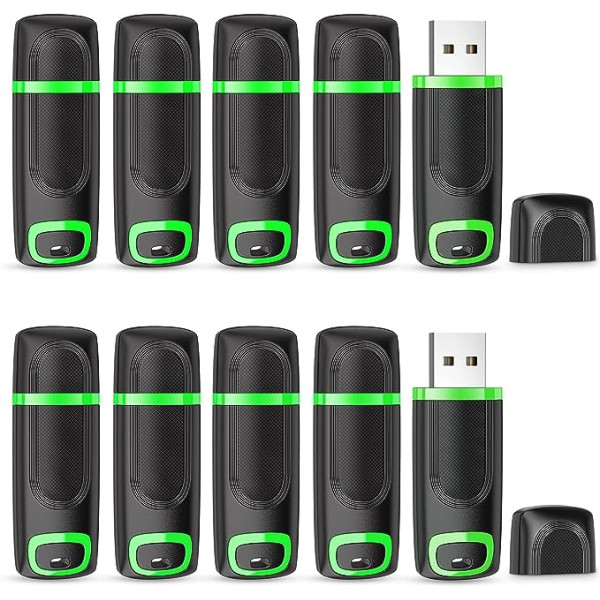 KEXIN USB Stick 16 GB Pack of 10 USB 2.0 Sticks with Cap Green