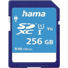 Hama 256 GB SDXC-Speicherkarte, Class 10, V10, UHS-I (bis zu 90MB/s, für Full-HD- und 3D-Video-Aufnahmen, z.B. Digitalkamera, Camcorder, Videokamera, mit Schreibschutz) SDXC-Card