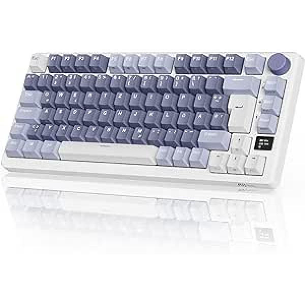 RK ROYAL KLUDGE M75 spēļu bezvadu tastatūra 75% TKL mehāniskā tastatūra RGB 2,4 GHz bezvadu/Bluetooth/USB-C QWERTZ ar OLED viedo displeju un pogas karsti maināmu sarkanu slēdzi, lavandas violeta