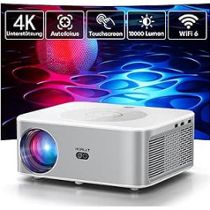 Projektora automātiskais fokuss/trapecveida korekcija: Full HD 1080P WiFi Bluetooth projektora 4K atbalsts ar skārienekrānu, 18000 lūmenu, 50% tālummaiņa, mājas kinozāles video projektors, kas saderīgs ar Fire Stick, PS5,