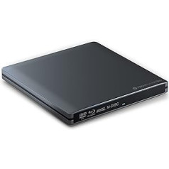 techPulse120 USB 3.1 Type-C External M-Disc BDXL Blu-ray Burner Player Superdrive BD DVD CD Slim for Computer PC Desktop Notebook Windows Mac OS Apple iMac MacBook Pro Air Aluminium Grey