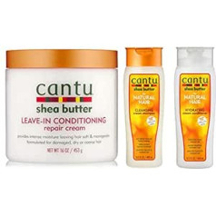 Cantu Кокосовый крем для завивки Cantu 340 г с шампунем без сульфатов 400 мл и кондиционером 400 мл с несмываемым восстанавливающим кремом-кондицион