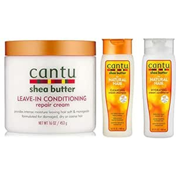 Cantu Coconut Curling Cream 340 g with Sulphate Free Shampoo 400 ml and Conditioner 400 ml with Leave in Conditioning Repair Cream 453 g