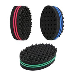 Auhota Matu suka Matu Sponge Magic Twist Premium Matu Sponge Brush Double Barber Curler ar maziem caurumiem matu veidošanas rīks Dreads Locking Coil Afro Curl Wave matu kopšanas komplektā 3 gab.