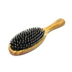 Golddachs pneumatic brush olive wood 100% wild boar bristle with rounded pins (dressing pin), 11 rows