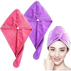 Frcolor Hair Dry Towel Ultra Water Absorbent Twist Hair Turban Dry Cap Hair Wrap (Pink/Purple 2)