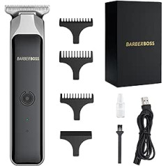 Barberboss bārdas un matu trimmeris sejas trimmeris vīriešiem detaļu apgriešana ar tērauda T asmeni. Kompakts un jaudīgs dizains USB uzlādējams sarkans/zaļš apgaismojums QR-2090