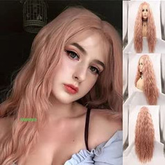 Xiweiya Pastel Peach Pink Kinky Wavy Sintētiskās mežģīnes priekšējās parūkas Curly Wave Rose Zelta mežģīnes priekšpusē Parūka Cici Mīksta parūka 61 cm (Gold Rose)