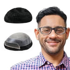 Lordhair bezmezglu toupee vīriešiem, āda, plakana, injicēta mežģīņu priekšējā cilvēka matu sistēma, pamatnes izmērs 8 x 10 collas / 25,8 x 25,5 cm viegls vidēja blīvuma vīriešu matu rota (dabiski melns 1A#)