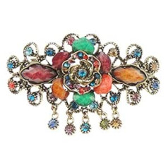 Glamour Girlz Ladies Large Vintage Gold Tone Metal Rose Multicolor Hair Barrette Barrette