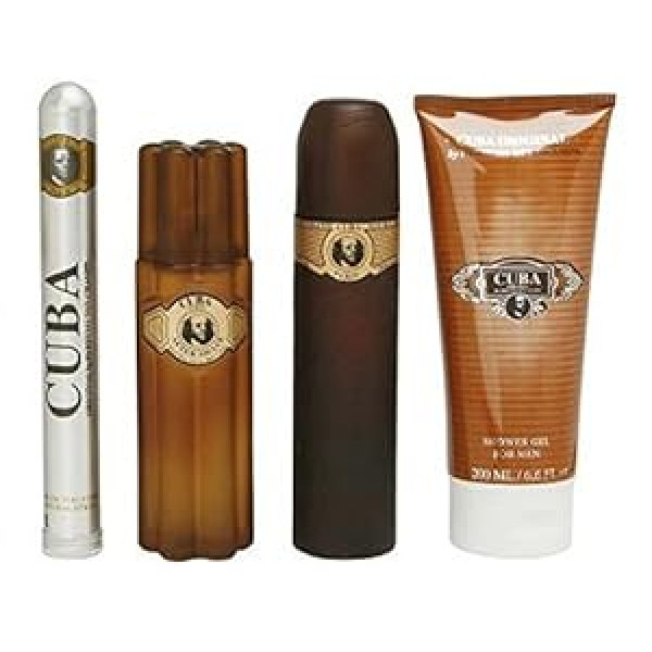 Cuba Cuba Gold vīriešiem 4 gabalu dāvanu komplekts 3,3 unces EDT aerosols, 1,17 unces EDT aerosols, 3,3 unces pēc skūšanās, 6,7 unces dušas želeja