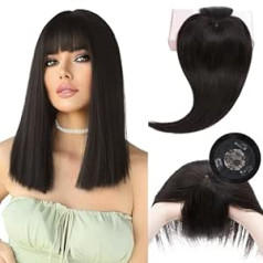 Elailite Toupee Sieviešu Real Hair Topper Matu Zirgaste Mono Clip-In Pagarinājumi 150% Blīvums Remy Straight 12 collas 30 cm 35 g #1B Natural Black