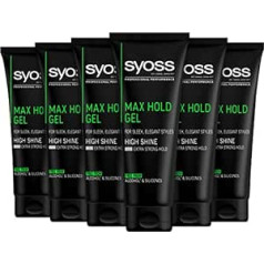 Syoss Gel Max Hold (6 x 250 мл), мужской гель для волос с очень сильной фиксацией и блеском в течение 48 часов для ухоженных причесок, гель для волос для м