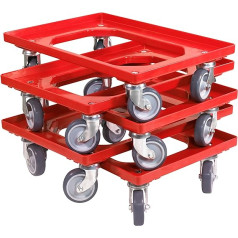 Iepakojumā 5 transportēšanas veltņi kastēm 60 x 40 cm ar 4 ritentiņiem sarkanā krāsā