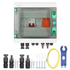 BuyWeek Saules PV savienojuma kārba ar 15 A drošinātāju līdzstrāvas 500 V 32 A strāvas slēdzi un līdzstrāvas 500 V 2P 40KA zibensaizsardzību, IP65, ūdensnecaurlaidīga fotoelementu kombinētā kārba 2 in 1 Out 2 stīgu