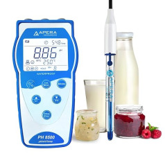 Apera Instruments PH8500-DP pārnēsājamais piena šķidrās pārtikas PH mērītāja komplekts ar GLP atmiņu un datu izvadi (no 0 līdz 14:00)