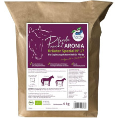 Aronia ORIGINAL Organic Aronia Herbs Special No. 17 for Horses 4 kg - Skin Care & Wellbeing, Supplementary Food for All Breeds, Handmade in Germany, 100% Organic