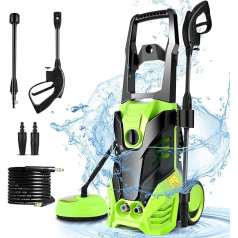 Coocheer Pressure Washer (Maximum Pressure: 135 bar, Max. flow rate: 420 l/h, 3 x nozzles) with surface cleaner, soap bottle with foam nozzle, 5 m high pressure hose, 5 m cable, ideal for cars, garden etc