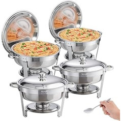 VEVOR Edelstahl Chafing Dish Set Rund 5,38 L 4 STK. Speisenwärmer Wärmebehälter Suppenwärmer, Speisen Warmhaltebehälter Suppentopf Chafing Dishes Set mit Brennstoffbehälter für Catering Buffet