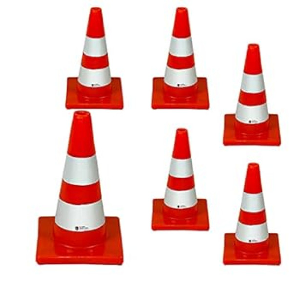 UvV Basic Traffic Cones in Two Sizes with Reflective Strips Visible Even at Night Thanks to Strong Reflection of the Film 45 cm or 70 cm High (Pack of 6, 45 cm)