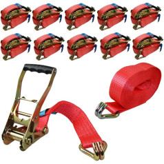 10 x lashing straps, lashing straps, 10 m, 5 t (2500 / 5000 daN kg), 2-piece, 50 mm, with ratchet and hook, 2-piece, ratchet straps, lashing straps, 50 mm, 5 tonnes