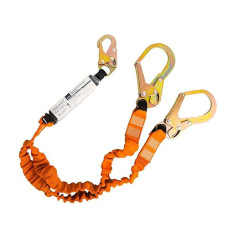 Portwest - Double 140 kg Fall Arrest Lanyard with Shock Absorber - Black/Orange - 180 cm