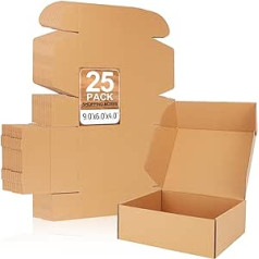 QLOUNI Pack of 25 Corrugated Cardboard Shipping Boxes 9 x 6 x 4 Inch Shipping Boxes Small Brown Corrugated Cardboard Mail Small Parcel Boxes for Packaging Shipping