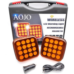 AOJO 2 Pack Oranžais LED brīdinājuma gaismas komplekts — 3 zibspuldzes modeļi, 12 V 24 V brīdinājuma signāllampiņas akumulators ar E-Mark ECE E9 — magnētisks, bezvadu, uzlādējams, IP67 ūdensizturīgs