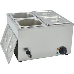 TAIMIKO Bain Marie Ēdienu sildītājs 1500 W elektriskais bufetes sildītājs 220 V kausēšanas katls Profesionāls tirdzniecībā izmantojams šķīvju sildītājs ar 4 x 1/6 tvertnēm (4 katli)