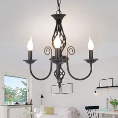 HEYUN Pendant Light Rustic Classic Aristocratic Pendant Candle Chandelier Country House Style in European Style Living Room Simple Black Metal Restaurant/Chambre/Bureau, Black, 3heads