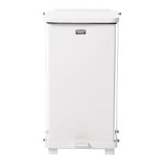 Rubbermaid Commercial 12gal The Defenders Steel Step Trash Can ar plastmasas starpliku - balts