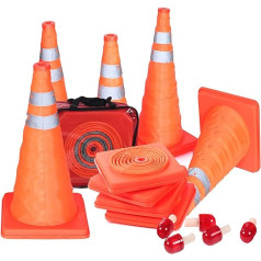 5pcs 18 Inch Collapsible Traffic Cones with Nighttime LED Lights Pop Up Safety Road Parking Cones Weighted Hazard Cones Construction Cones Fluorescent Orange w/ 2 Reflective Silver Strips Collar