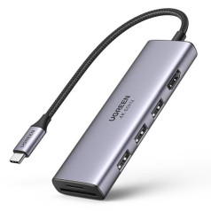 6 in1 daudzfunkcionāls USB-C HUB — 3 x USB HDMI 4K SD un TF karšu lasītājs pelēkā krāsā
