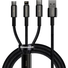 3in1 USB kabelis USB-C Iphone Lightning microUSB 3.5 A 1.5 m melns