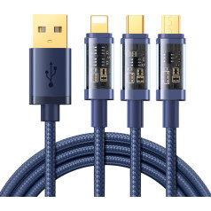 3in1 kabelis USB - USB-C / Lightning / micro USB 3.5 A 1.2m zils