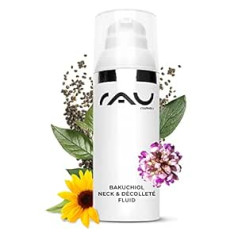 Rau Cosmetics Bakuchiol Neck & Décolleté Fluid 50 ml - Pretnovecošanas kopšana kaklam & dekoltē Kakla krēms pret grumbām Nostiprinošs dekoltē kopšanas līdzeklis Kakla grumbām Pretnovecošanas līdzeklis pret grumbām