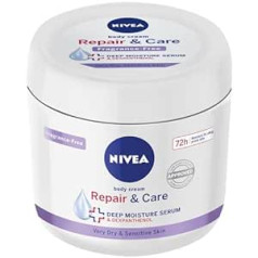 Nivea Body Repair & Care krēms (400 ml burka), Sensitive Moisturizing Cream ar NIVEA dziļi mitrinošu serumu, Ķermeņa krēms ar stiprinošu formulu, Ķermeņa krēms sausai ādai