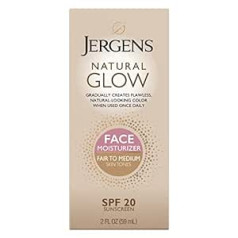 Jergens Natural Glow ikdienas mitrinātājs sejai bez eļļas ar plaša spektra SPF 20, godīgi līdz vidēji ādas toņi, 2 unces