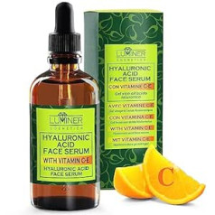 Luminer Hialuronskābes sejas serums 100 ml, C vitamīna serums, dabīga pretgrumbu formula ar gliemežu gļotām, alveju, CE vitamīnu, mitrinoša, kuplinoša acu kontūra, ražots Itālijā LUMINER