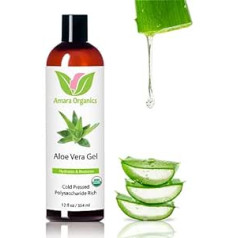 Amara Organics Organiskā Aloe Vera Gel auksti spiesta alveja - 100% dabīga sejai, ķermenim un matiem - 237 ml