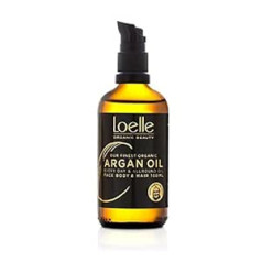 ‎Loelle Loelle - 100% tīra auksti spiesta argana eļļa - organiska argana eļļa matiem, sejai un rokām - mitrinoša ķermeņa eļļa ar sūkņa dozatoru - ar rokām atlasīta Marokā (100 ml)