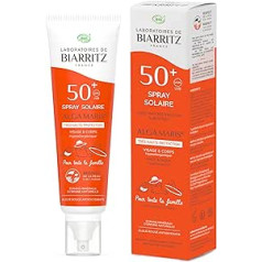 Alga Maris Laboratoires de Biarritz Algamaris Sun Spray SPF50+ jaunajā 150 ml ģimenes izmēra saules aizsardzības aerosolā ar SPF 50+ organiskām sertificētām dabīgām sastāvdaļām ar tūlītēju aizsardzību